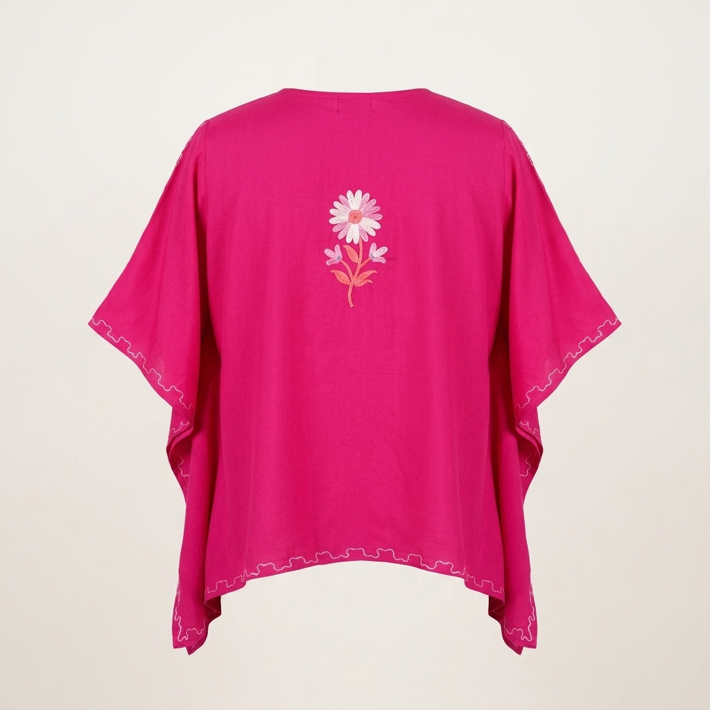Fuchsia Pink Summer Cool Kaftan with Kashmiri Aari Embroidery