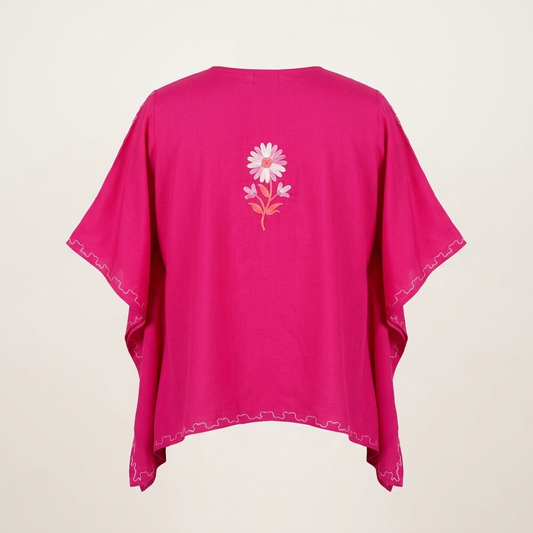Fuchsia Pink Summer Cool Kaftan with Kashmiri Aari Embroidery
