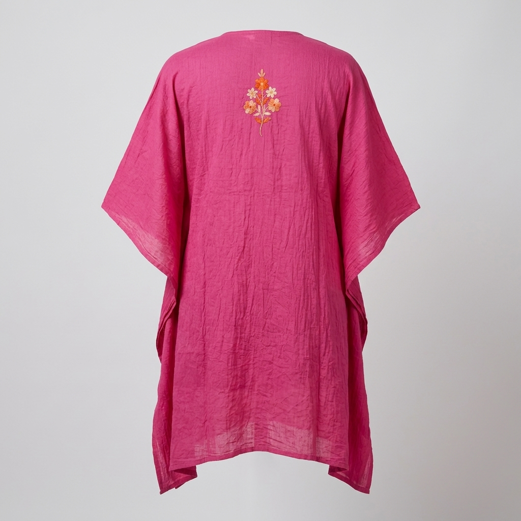 Hand Embroidered Fuchsia Pink Long Kaftan Set