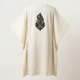 Hand Embroidered Ivory White Crushed Cotton Kaftan