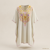 Ivory Pastel Kashmiri Aari Embroidered Summer Cool Long Kaftan for Women