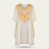 Ivory Pastel Long Kaftan with Kashmiri Aari Embroidery