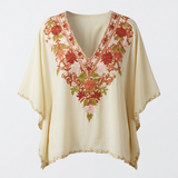 Kashmiri Aari Embroidered Short Kaftan for Women Ivory Rust Floral