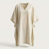 Ivory Tonal Long Kaftan with Kashmiri Aari Embroidery