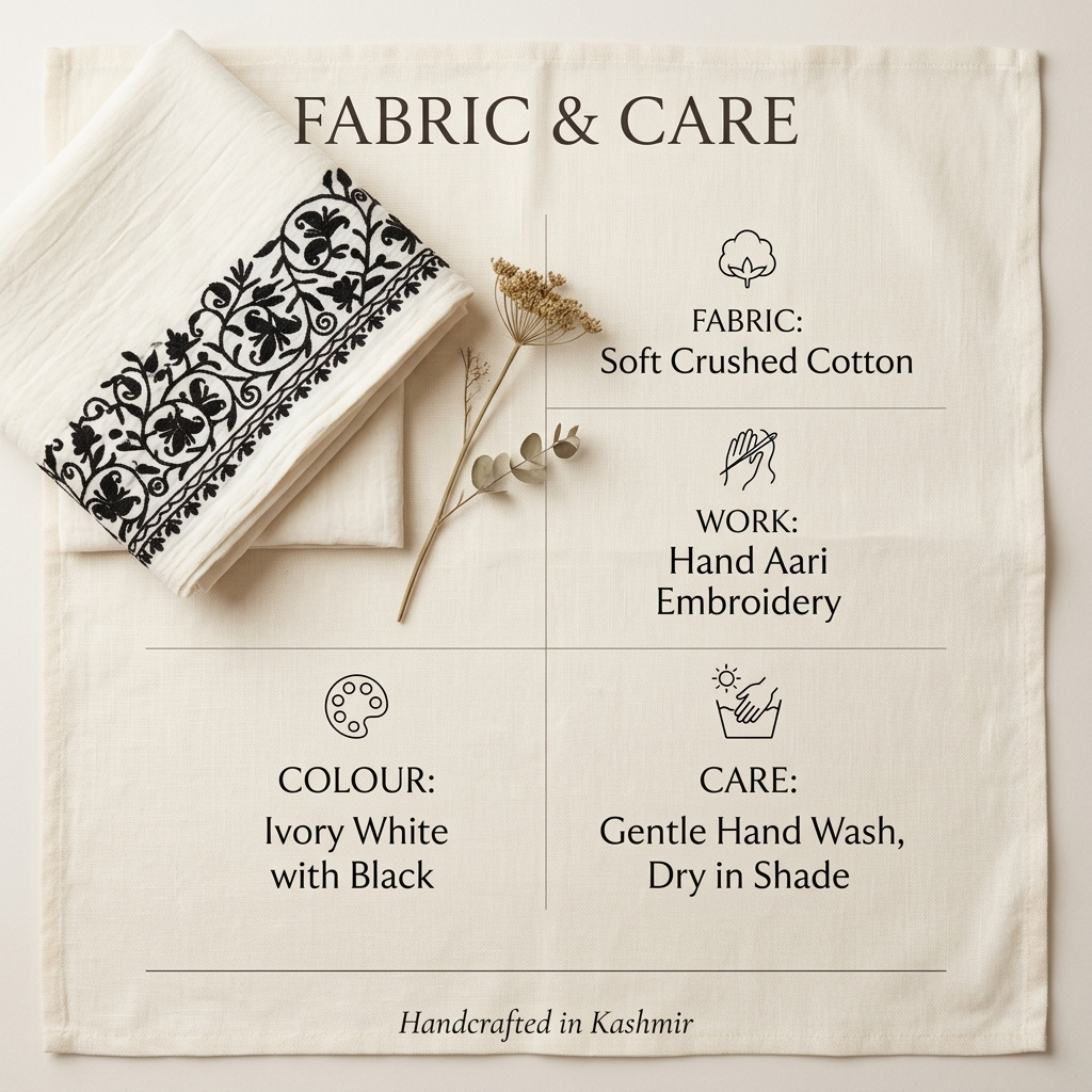 Ivory White Floral Aari Embroidered Kaftan