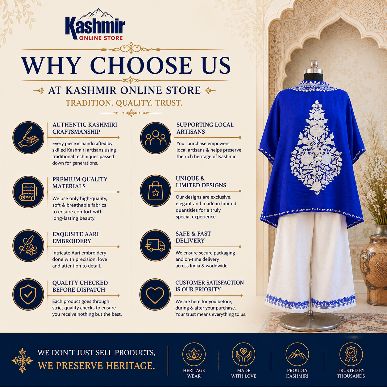 Luxury Blue Kaftan Set with Handcrafted Aari Embroidery