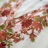 Women's Ivory Rust Floral Kashmiri Aari Short Kaftan
