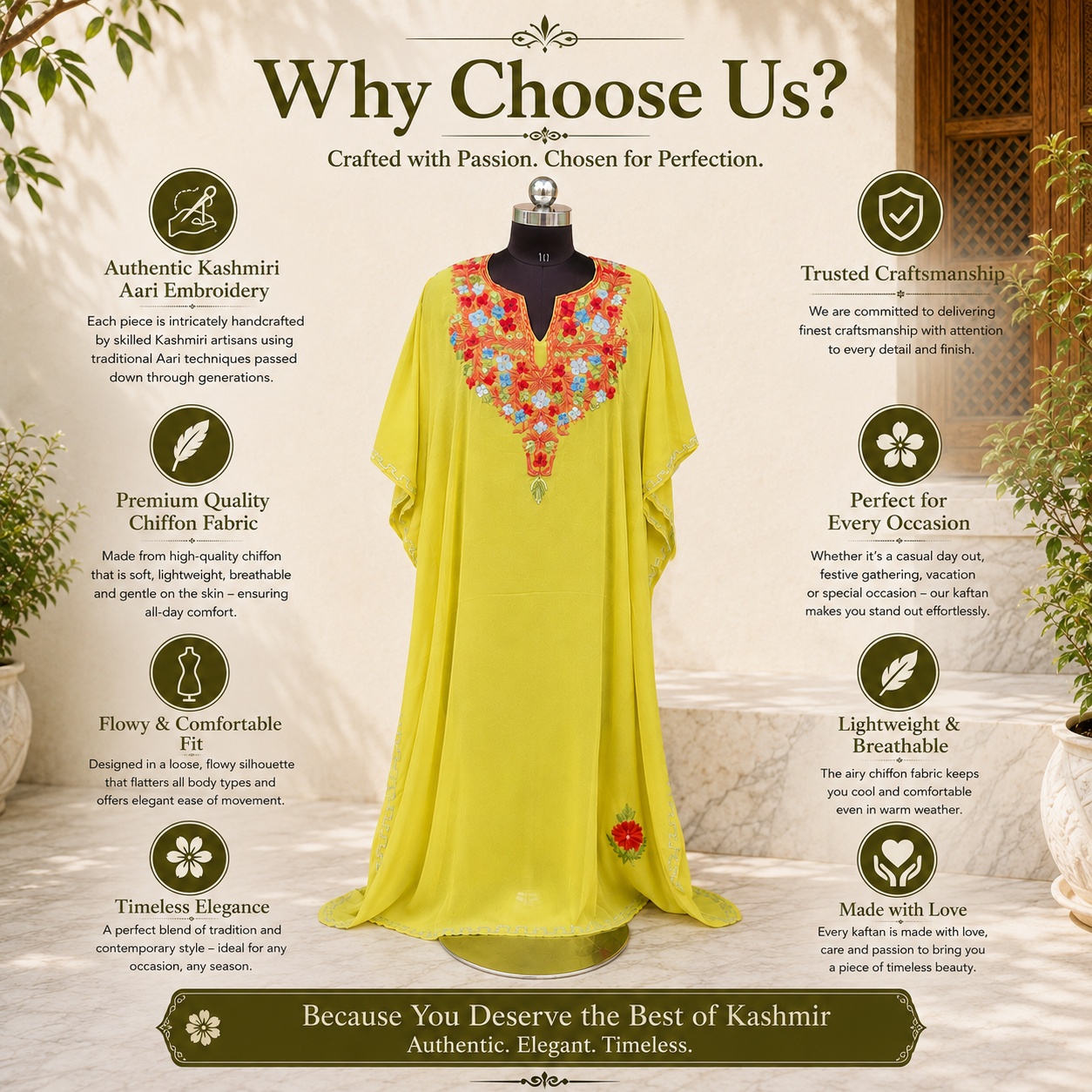 Luxury Lemon Lime Kashmiri Embroidered Kaftan
