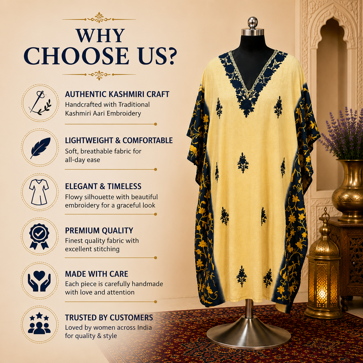 Women's Butter Yellow Tie Dye Ethnic Kaftan