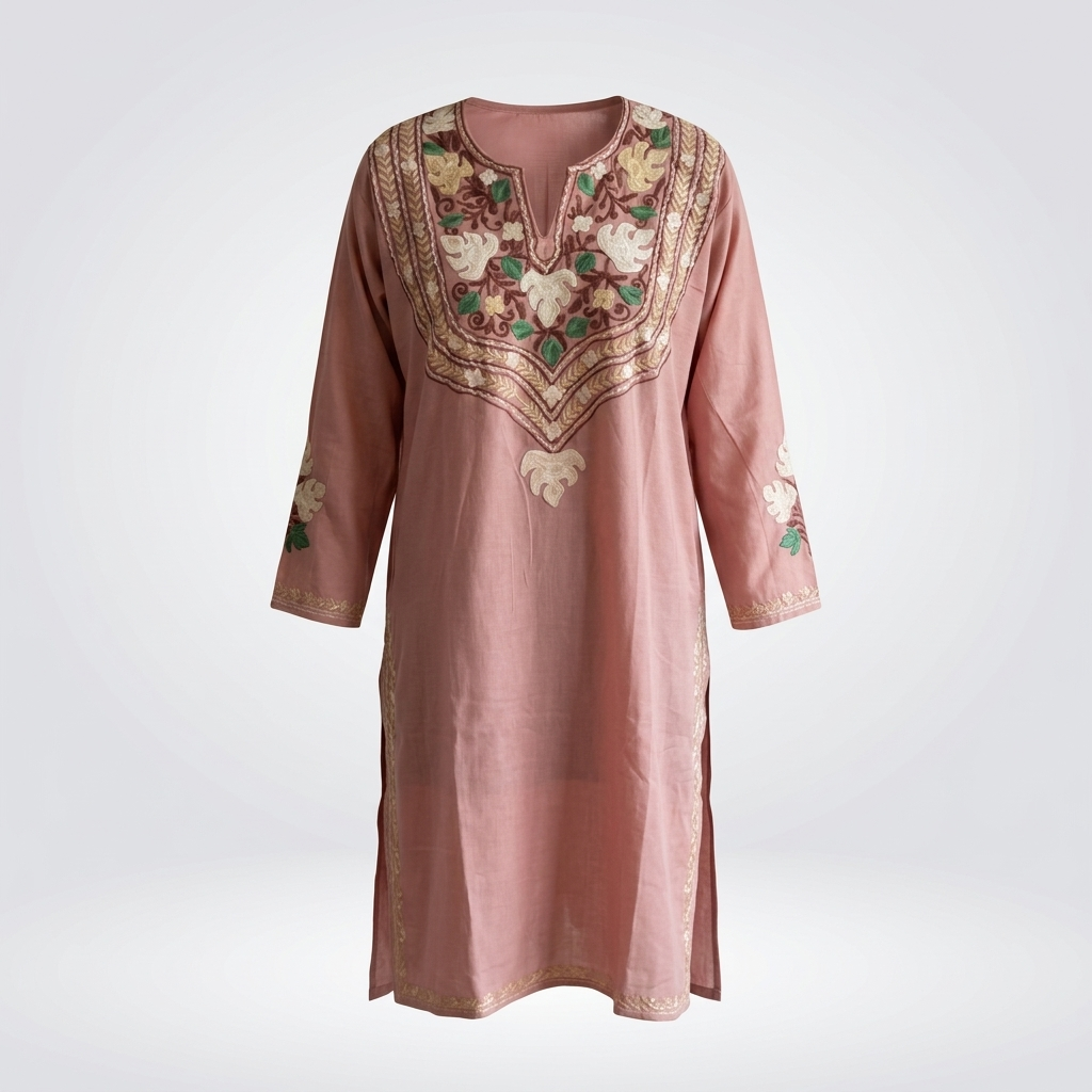 Mauve Long Kurti with Floral Hand Embroidery