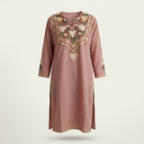 Mauve Kashmiri Aari Long Kurti Floral Hand Embroidery Summer Poly Cotton