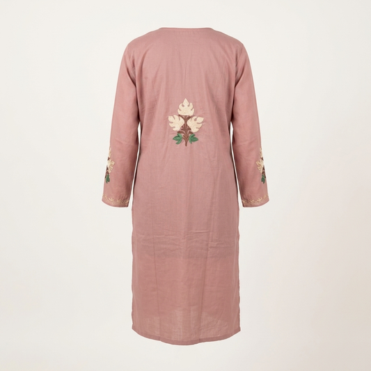 Mauve Kashmiri Aari Embroidered Long Kurti for Women