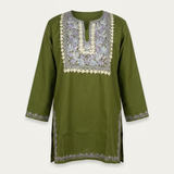 Moss Green Machine Embroidered Designer Kurti for Women