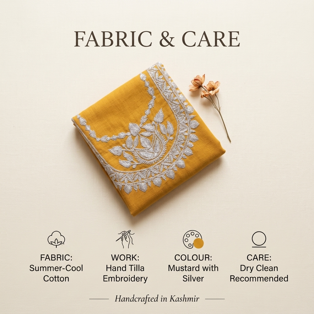 Elegant Mustard Short Kurti with Kashmiri Tilla Embroidery