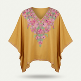 Kashmiri Aari Embroidered Short Kaftan for Women Mustard Gold