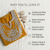 Premium Mustard Kashmiri Tilla Work Kurti