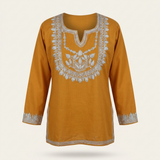 Mustard Kashmiri Tilla Work Short Kurti for Women
