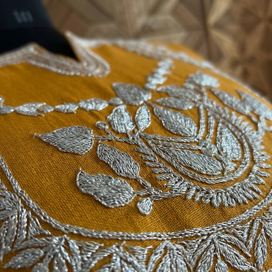 Mustard Machine Embroidered Designer Kurti for Women