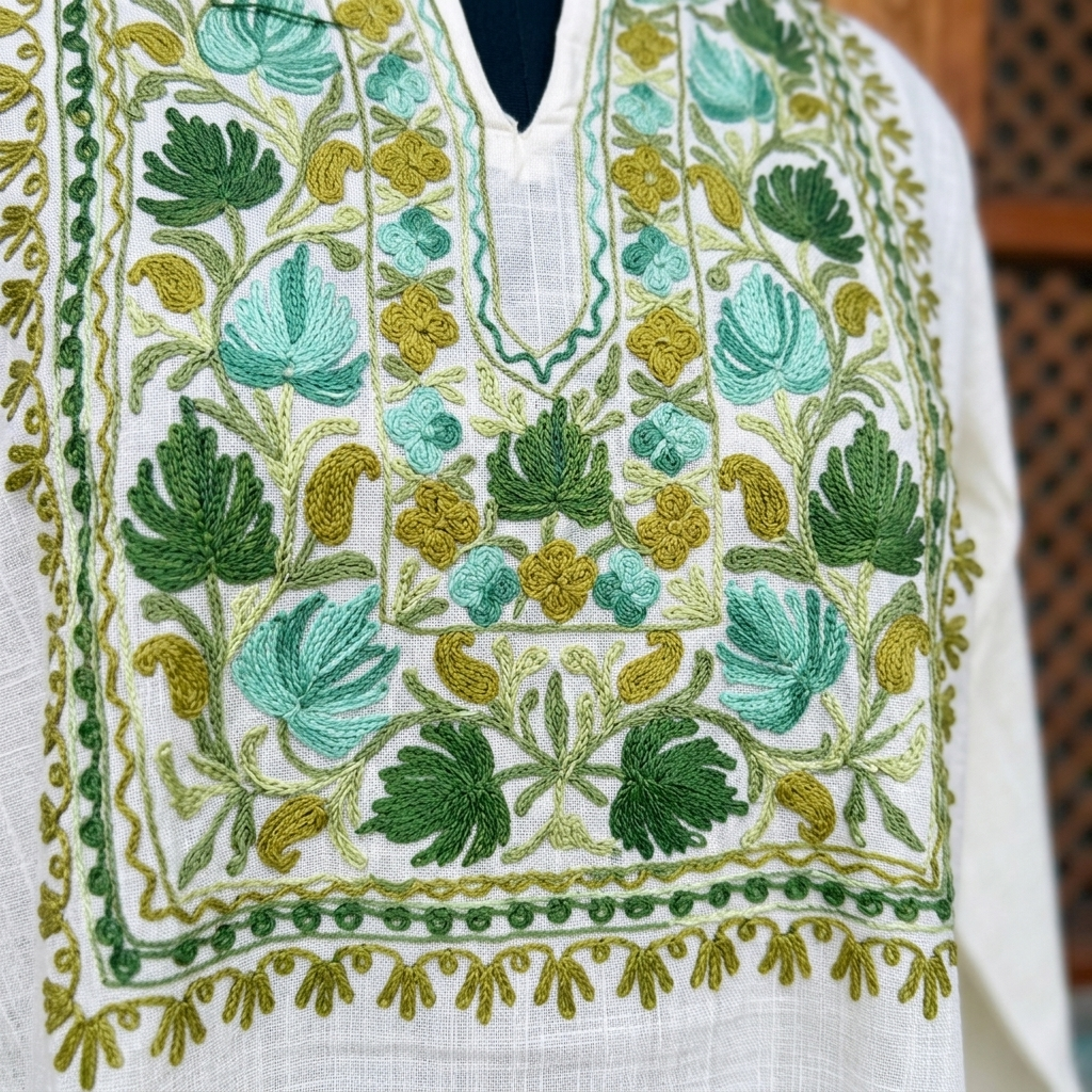 Elegant Off White Designer Kurti with Kashmiri Embroidery