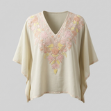 Kashmiri Aari Embroidered Short Kaftan for Women Off White Pastel Floral