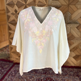 Off White Pastel Floral Summer Cool Kaftan with Kashmiri Aari Embroidery