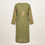 Olive Green Kashmiri Aari Embroidered Long Kurti for Women
