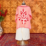 Peach Crush Kashmiri Short Kaftan Set for Women with Matching Bottom
