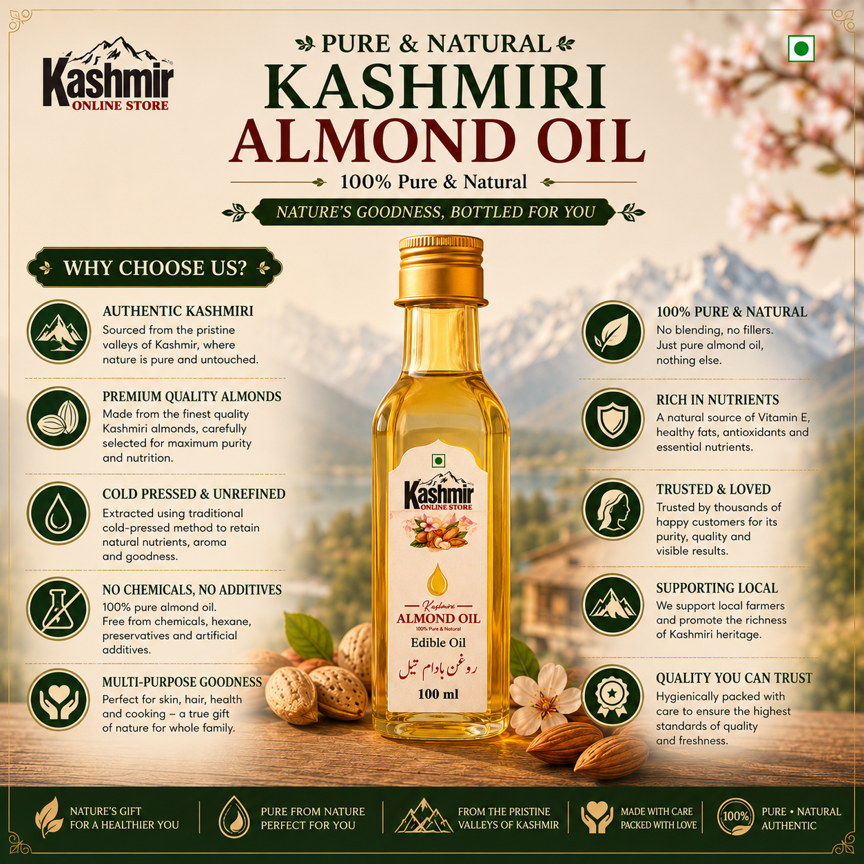 Premium Kashmiri Almond Oil for Skin and Hair