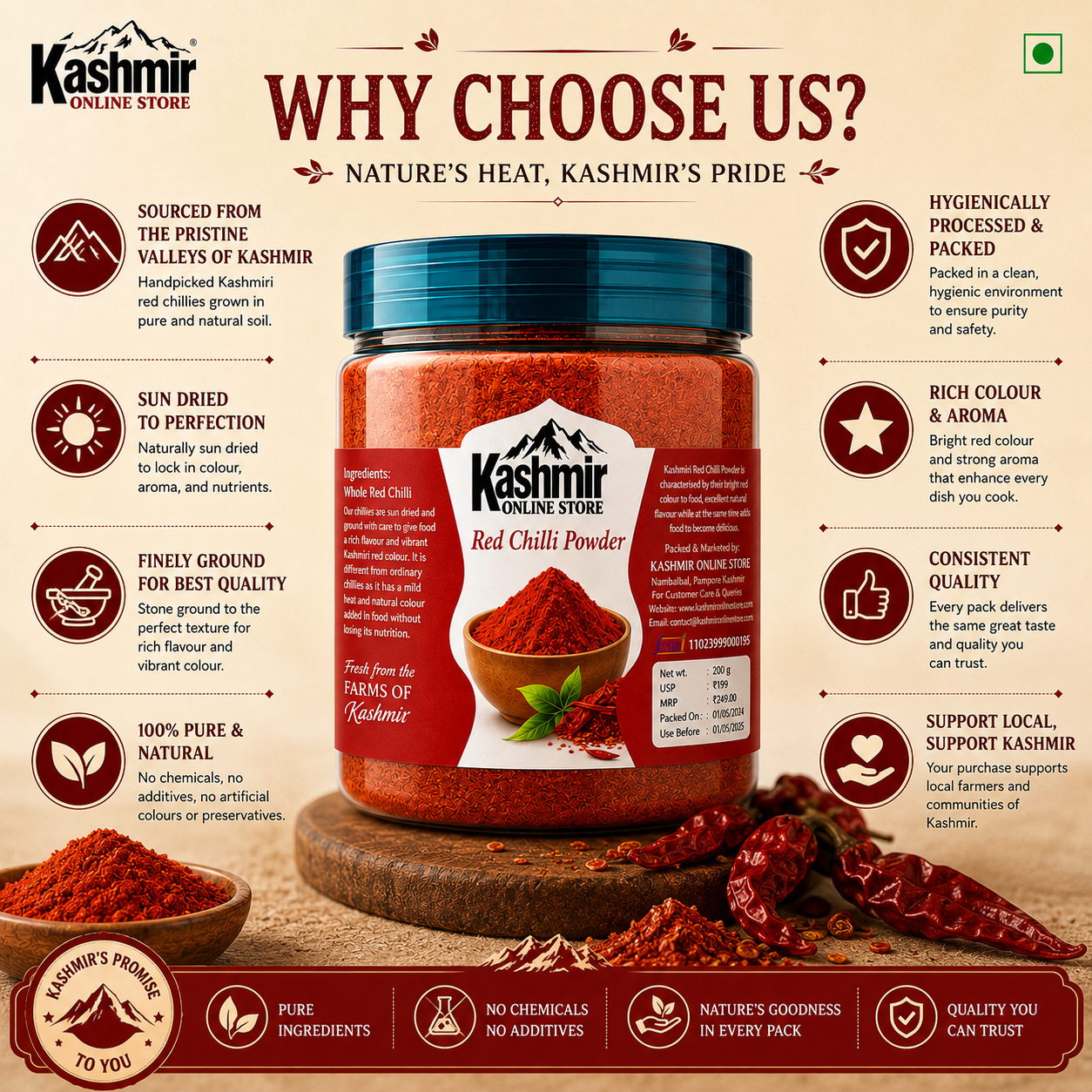 Authentic Kashmiri Red Chilli Powder