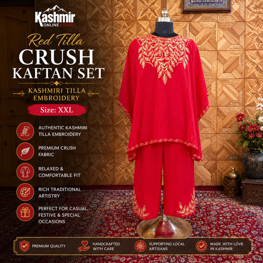Red Tilla Crush Kaftan Set for Women