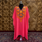 Rose Pink Kashmiri Aari Embroidered Summer Cool Long Kaftan for Women
