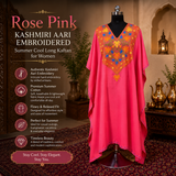 Rose Pink Long Kaftan with Kashmiri Aari Embroidery