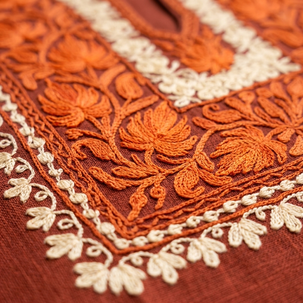 Premium Rust Kashmiri Embroidered Short Kurti