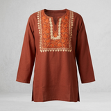 Rust Machine Embroidered Designer Kurti for Women