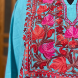 Premium Sky Blue Kashmiri Embroidered Short Kurti