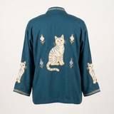 Teal Blue Embroidered Open Front Rayon Shrug