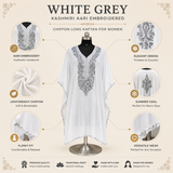 Luxury White Grey Kashmiri Embroidered Kaftan