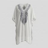 White Grey Kashmiri Aari Embroidered Chiffon Long Kaftan for Women