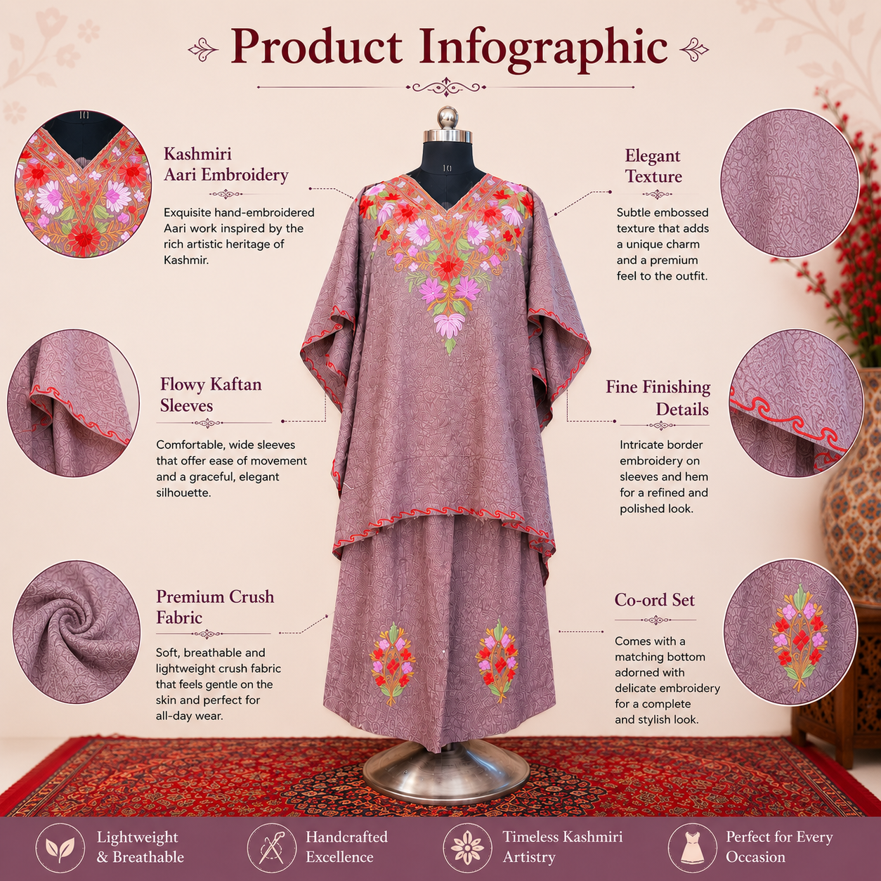 Elegant Mauve Crush Kaftan Dress