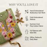 Olive Green Summer Poly Cotton Long Kurti