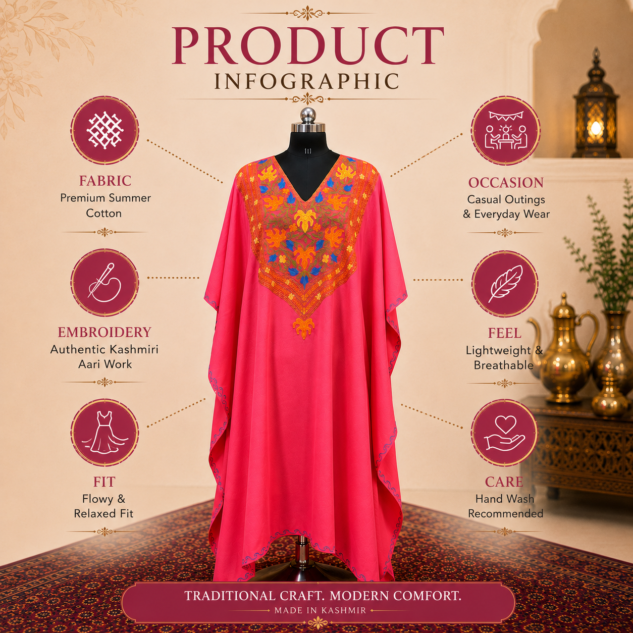 Women's Rose Pink Summer Cool Long Kaftan