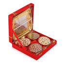 Perfect Gift With Golden Platted Small Bowl + Tray + Spoons in a Royal Red Box – Diwali Gift Box