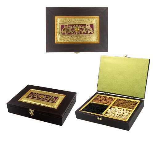 Royal Elephant Designed Patterned Wooden Gift Box – Dry Fruits Diwali Gift Box 4 in One