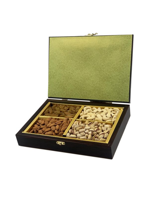 Luxuries Wooden Designed Gift Box – Diwali Dry Fruits Gift Box – 4 In One Dry Fruits Diwali Gift Hamper